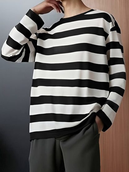 T-shirt Homme Manches Longues Rayé Col Rond Décontracté