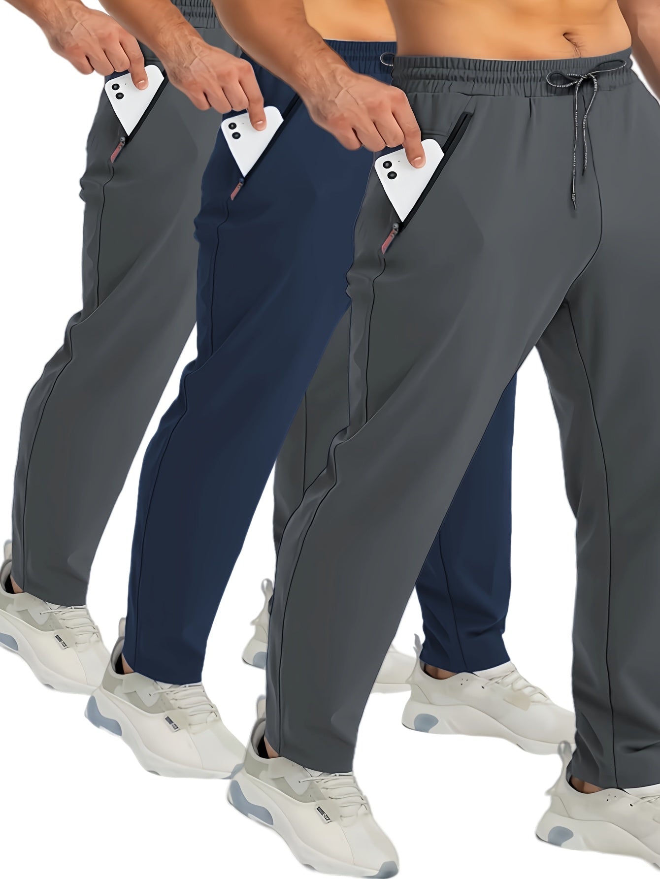 Pantalon de jogging homme avec poches zippées, style décontracté, lot de 3, idéal pour sport et détente
