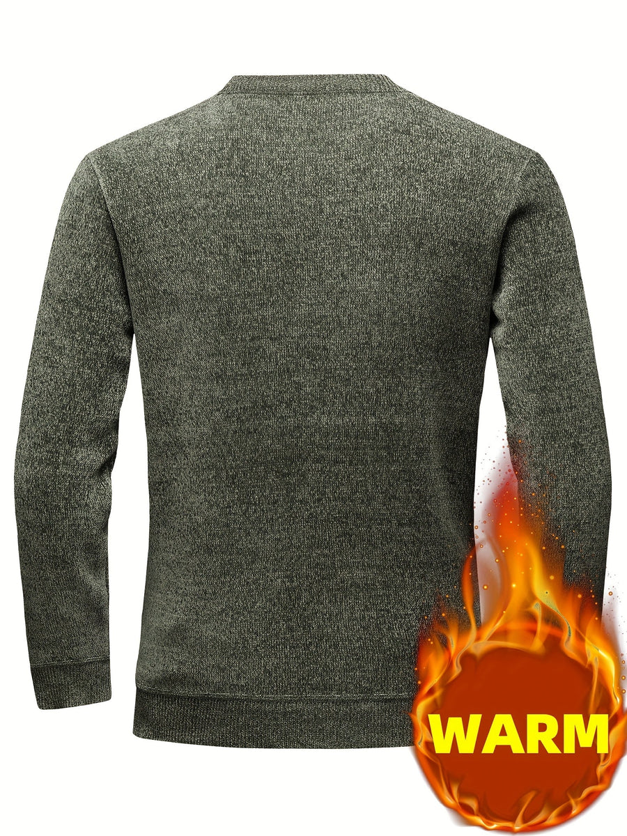 Men's Pullover Crew Neck Textured-Knit Striped Chest Long-Sleeve Sweater