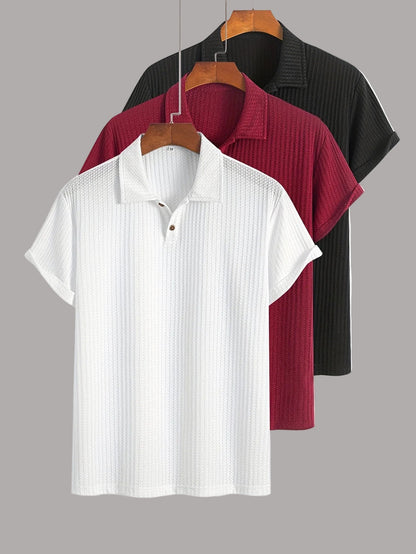Lot de polos homme manches courtes style casual chic à col classique – pack de 3 polos texturés pour usage quotidien