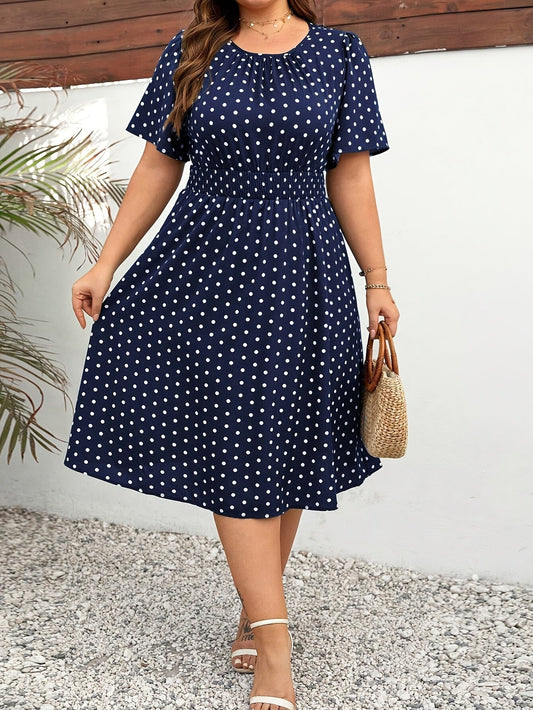 Robe Femme Élégante à Pois Style Années 50 Coupe Évasée Été