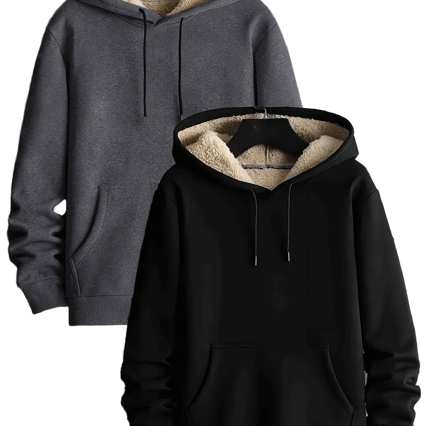 Lot de 2 Hoodies Chauds Homme avec Capuche Doublée en Polaire et Poche Kangourou
