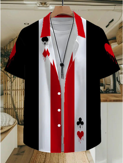 Chemise décontractée homme style jeu de cartes motif graphique – idéale pour sorties ou vacances