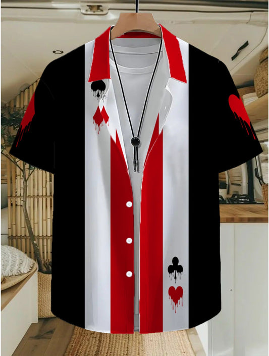 Chemise décontractée homme style jeu de cartes motif graphique – idéale pour sorties ou vacances