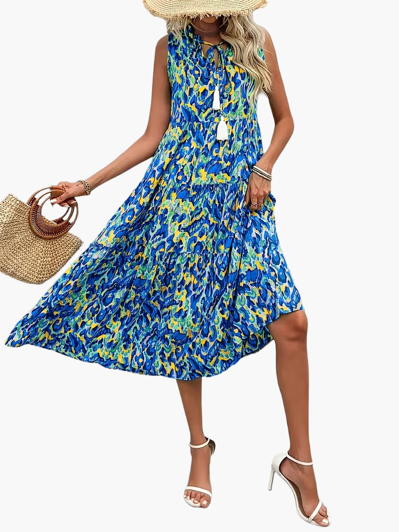 Elegancka sukienka damska bez rękawów w stylu boho na lato i wiosnę