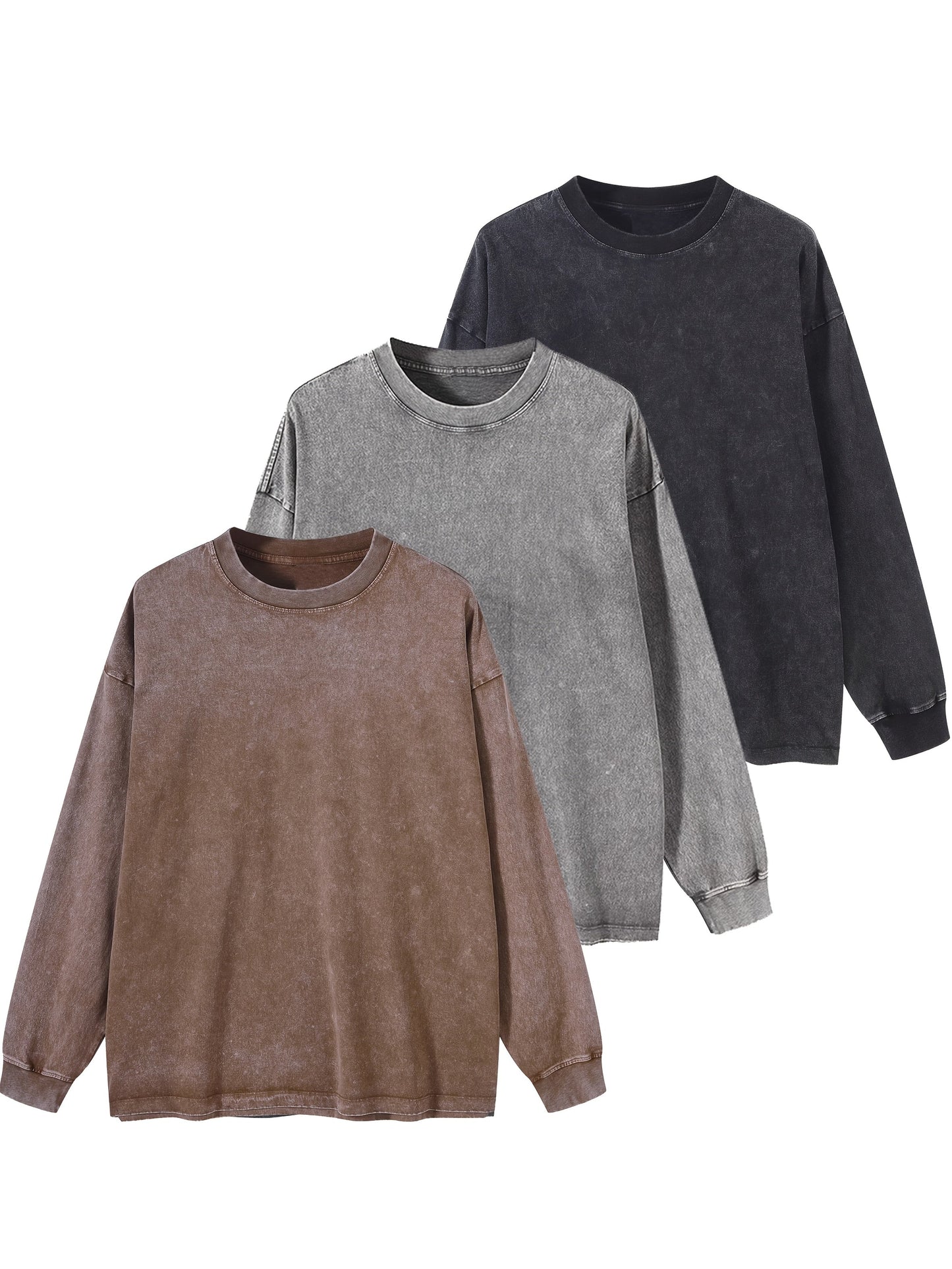 Sweat-shirt unisex lavé col rond décontracté à manches longues effet délavé