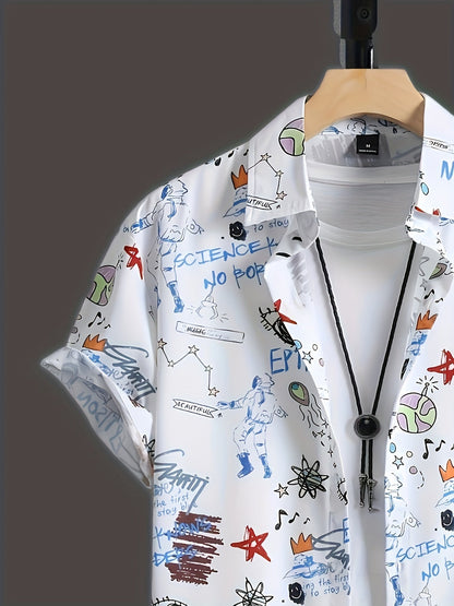 Chemise Homme Style Streetwear Imprimé Graffiti Manches Courtes – Mode Urbaine Décontractée