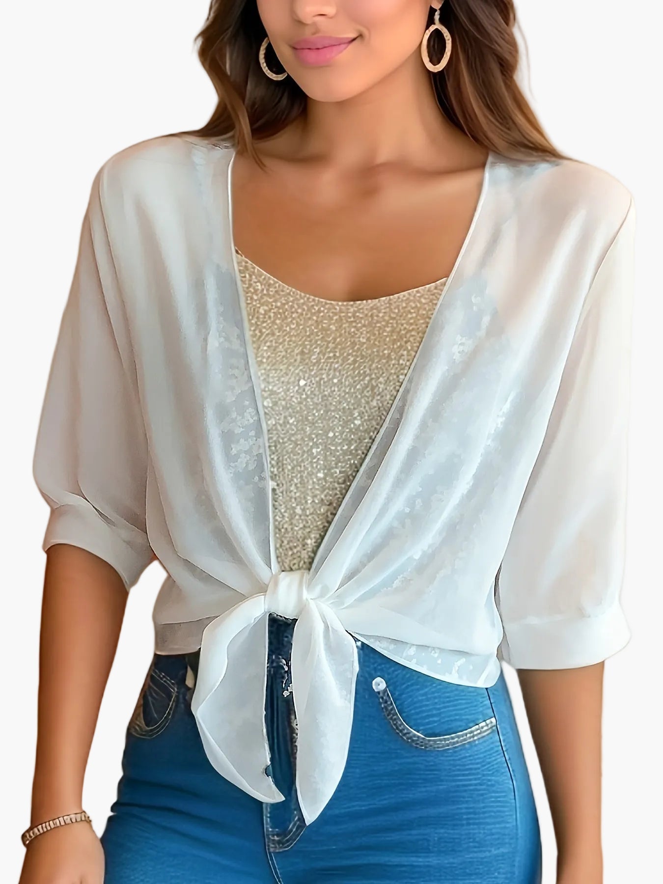 Blouse Femme Élégante à Nouer Style Décontracté Printemps Été