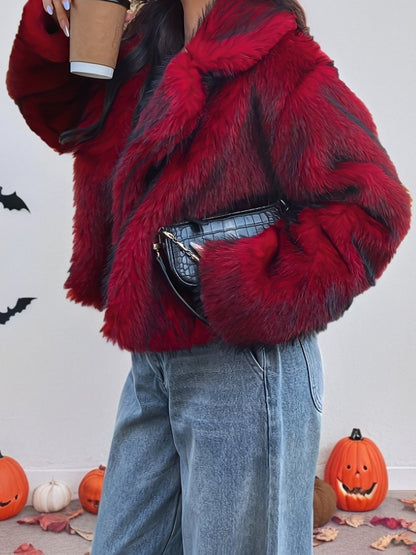 Veste courte en fausse fourrure rouge à motif Femme