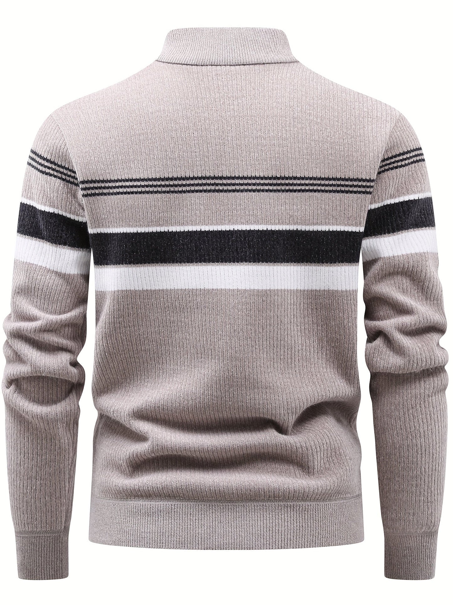 Pull Homme Col Montant Zippé Rayures Horizontales Beige Chaud