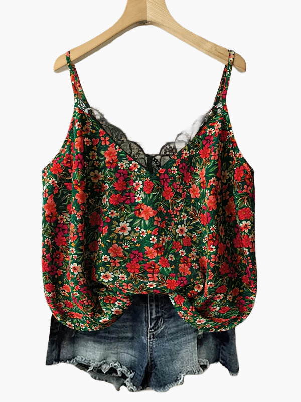 Débardeur femme à fines bretelles, style bohème fleuri, idéal été et vacances
