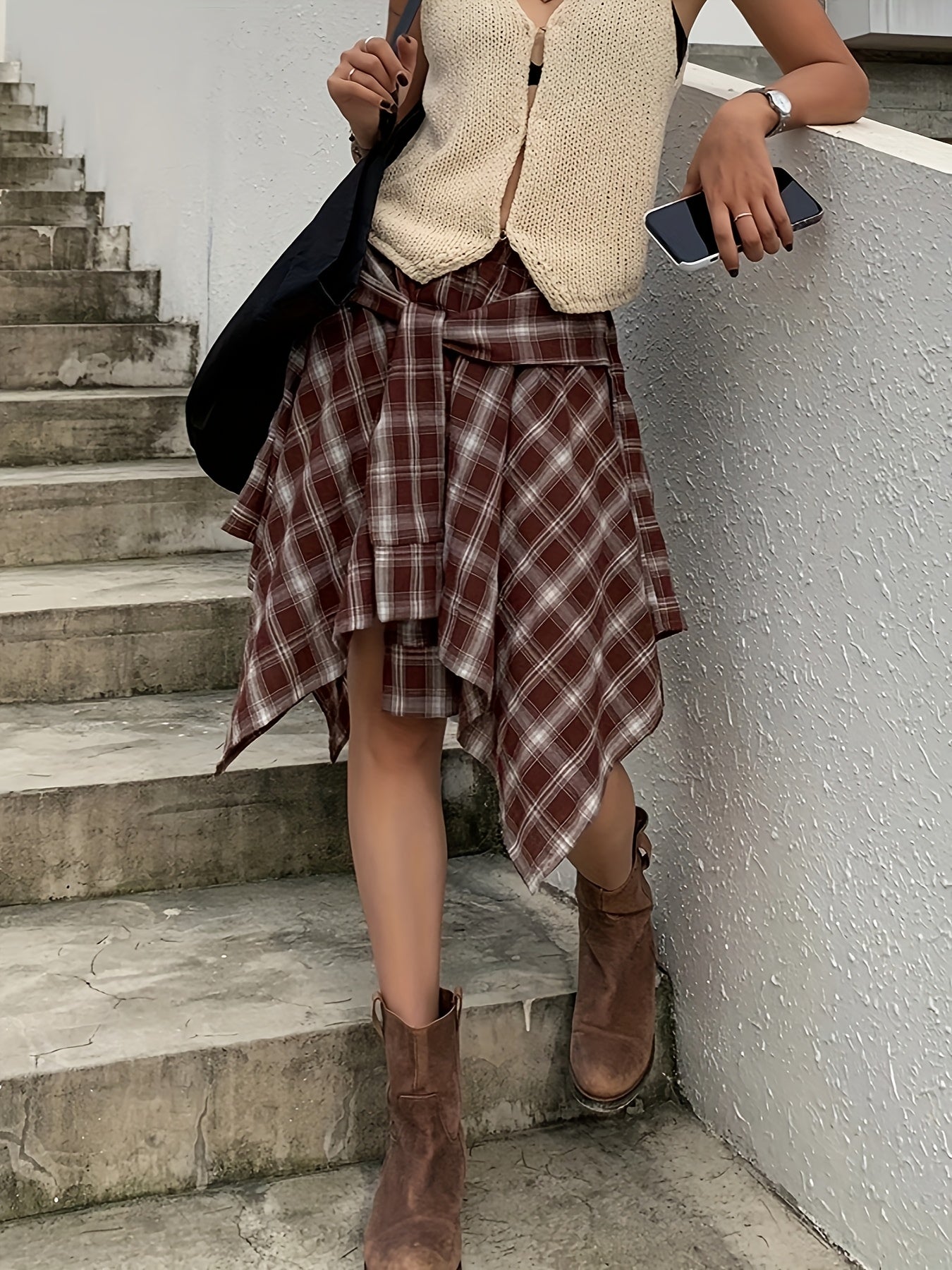 Asymmetrical plaid shirt-style skirt for women – Urban and casual trend