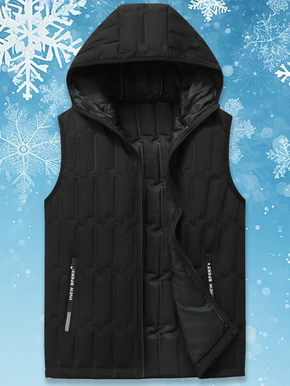 Gilet matelassé sans manches à capuche pour homme, noir, fermeture éclair
