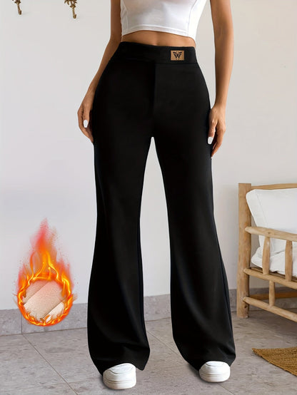 Pantalon Évasé Thermique Femme Noir Taille Haute Jambe Large Confort Doux