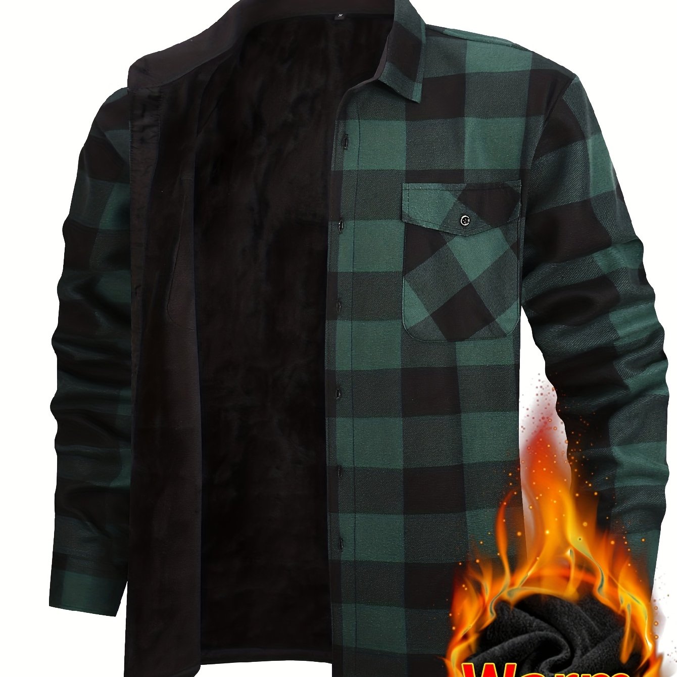 Men's Fleece-Lined Plaid Button-Up Shirt Jacket