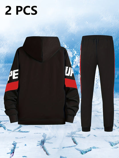 Ensemble Homme Sportif Noir avec Capuche et Bandes Latérales