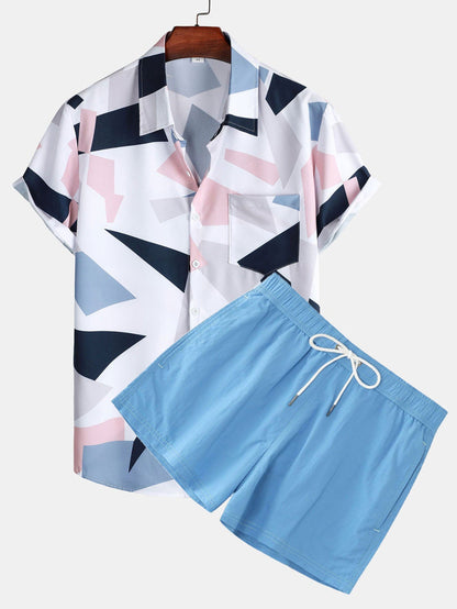 Afslappet herresæt med grafisk stil, kortærmet skjorte og shorts til sommer