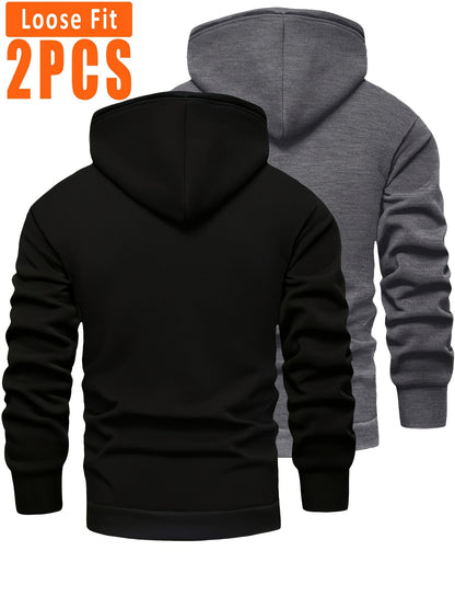 Lot de 2 Hoodies Homme Doublés Polaire Ajustement Ample avec Capuche et Poche Kangourou