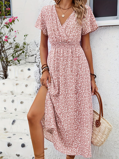 Abito lungo incrociato floreale stile bohémien da donna – Eleganza estiva e casual