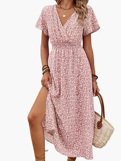 Abito lungo incrociato floreale stile bohémien da donna – Eleganza estiva e casual