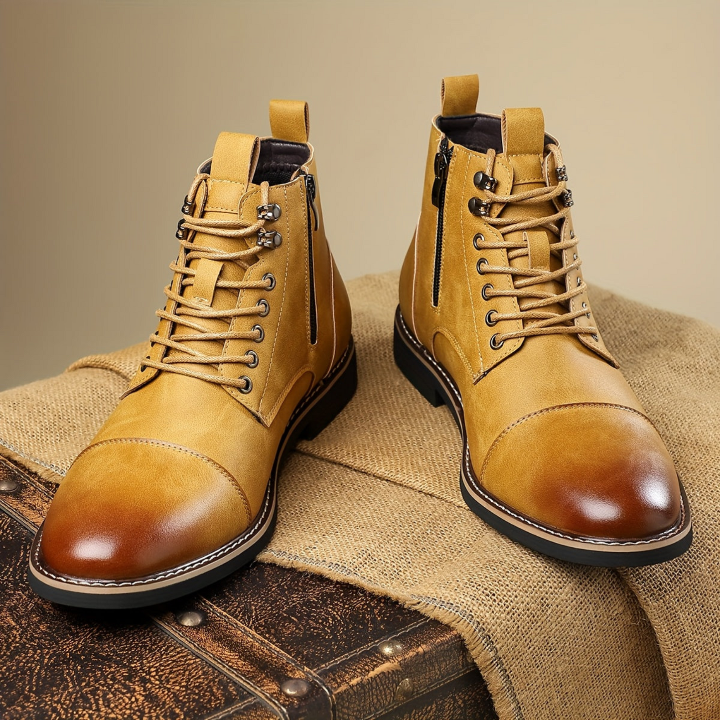 Bottes Chelsea pour homme à lacets, bout cap et fermeture éclair latérale, style décontracté chic