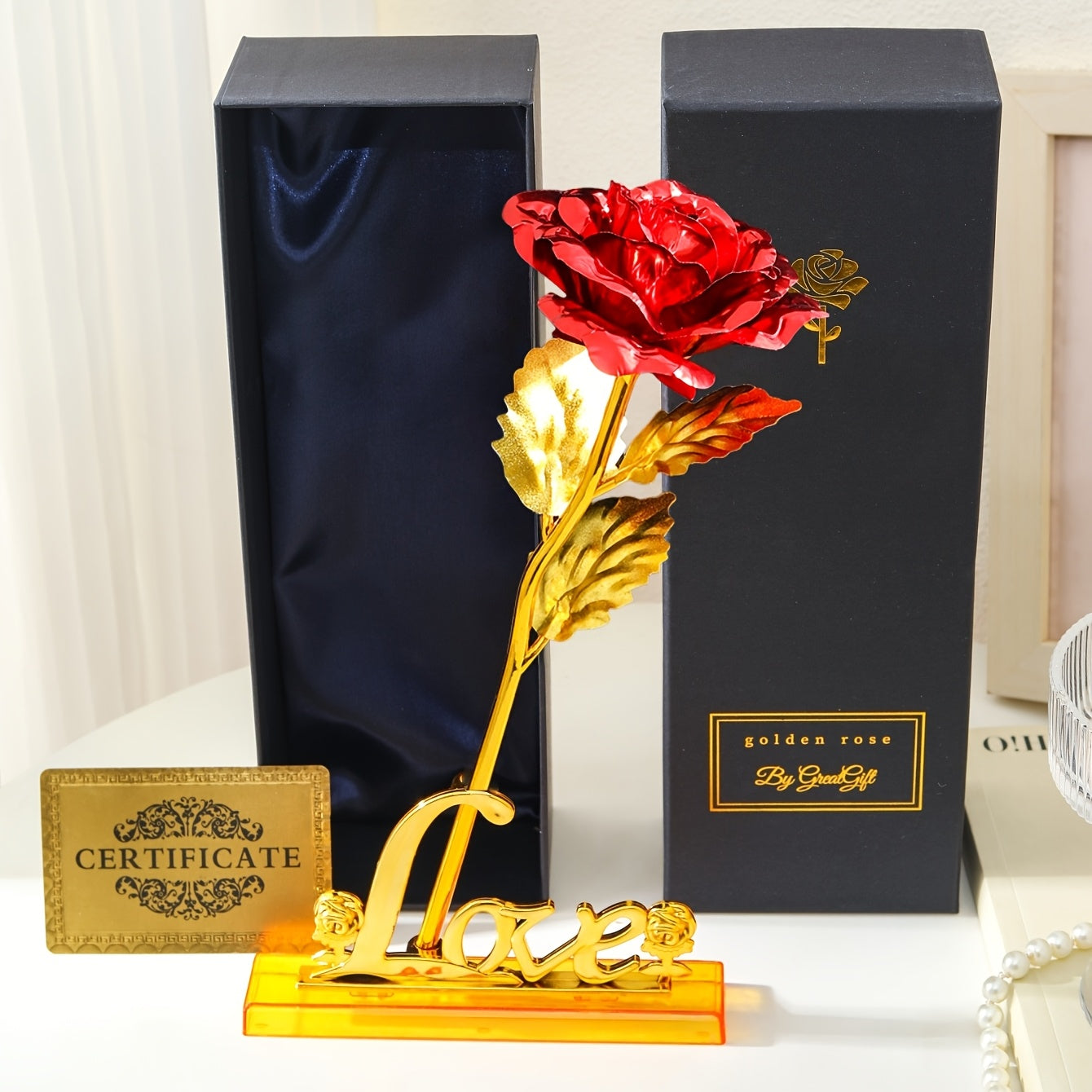 Rose décorative en coffret cadeau – Idée cadeau romantique pour femme – Objet d’ornement élégant