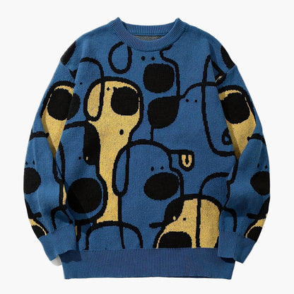 Męski sweter z graficznym wzorem psa, casual na jesień i zimę