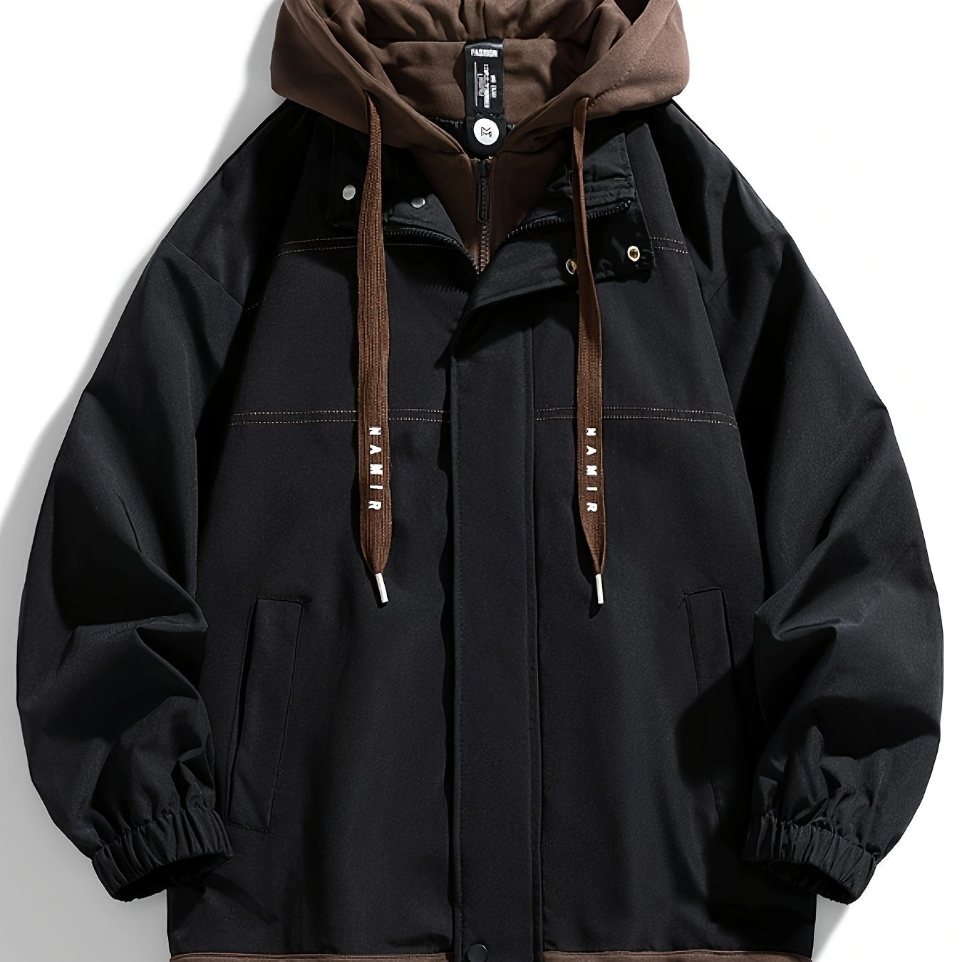 Veste Homme Coupe-Vent avec Capuche Intégrée Amovible Style Décontracté Noir Marron