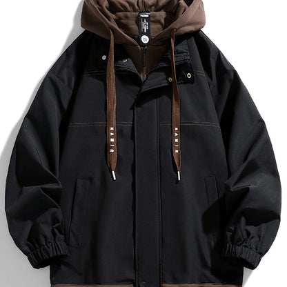 Veste Homme Coupe-Vent avec Capuche Intégrée Amovible Style Décontracté Noir Marron