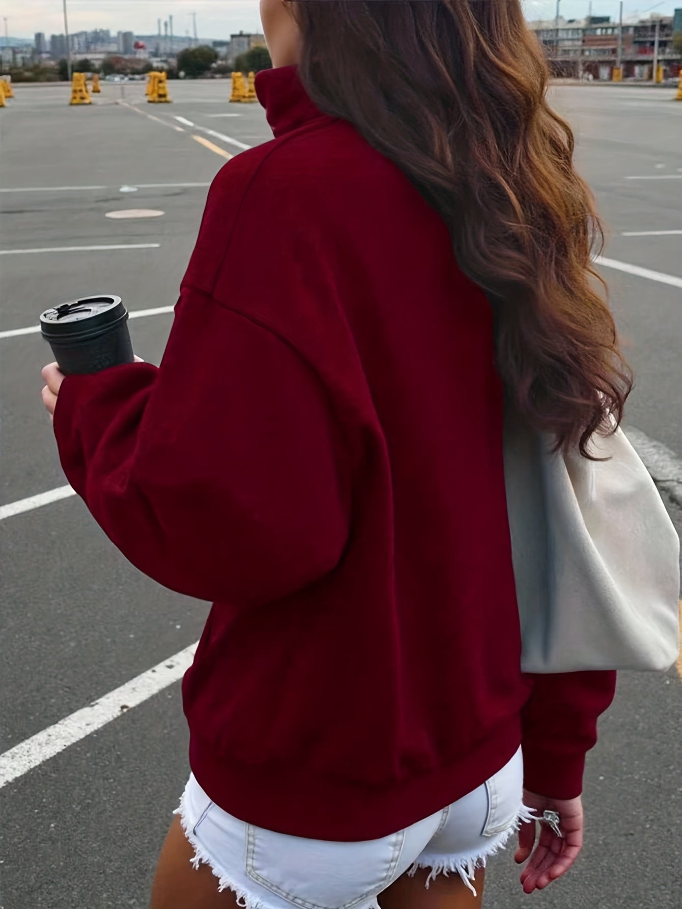 Sweat-shirt col zippé brodé Brooklyn à manches longues pour femme