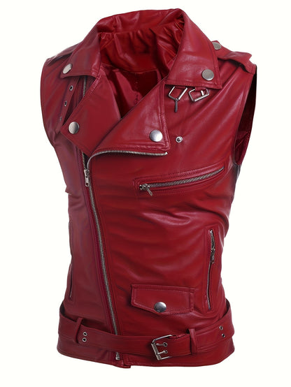 Gilet de style motard en similicuir sans manches avec fermeture éclair asymétrique