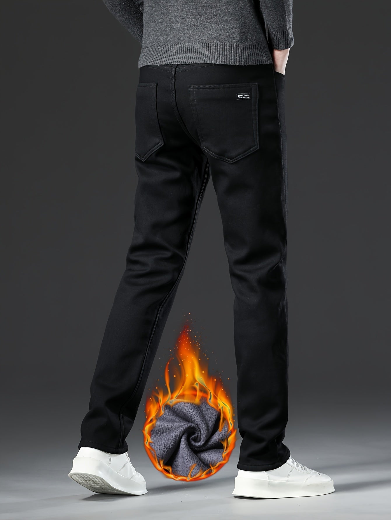 Pantalon Homme Noir Doublure Chaude Coupe Droite