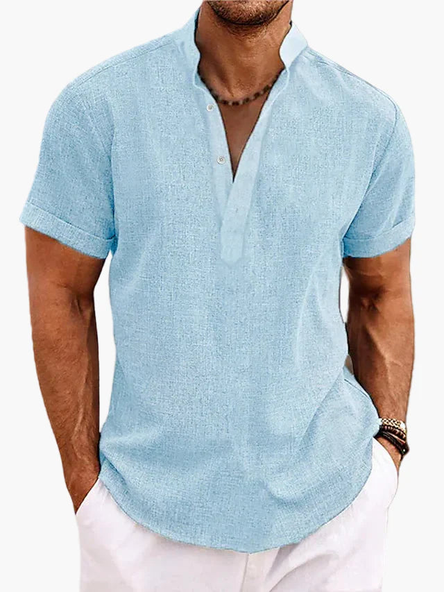 Chemise pour homme style Henley manches courtes élégante et décontractée pour l’été