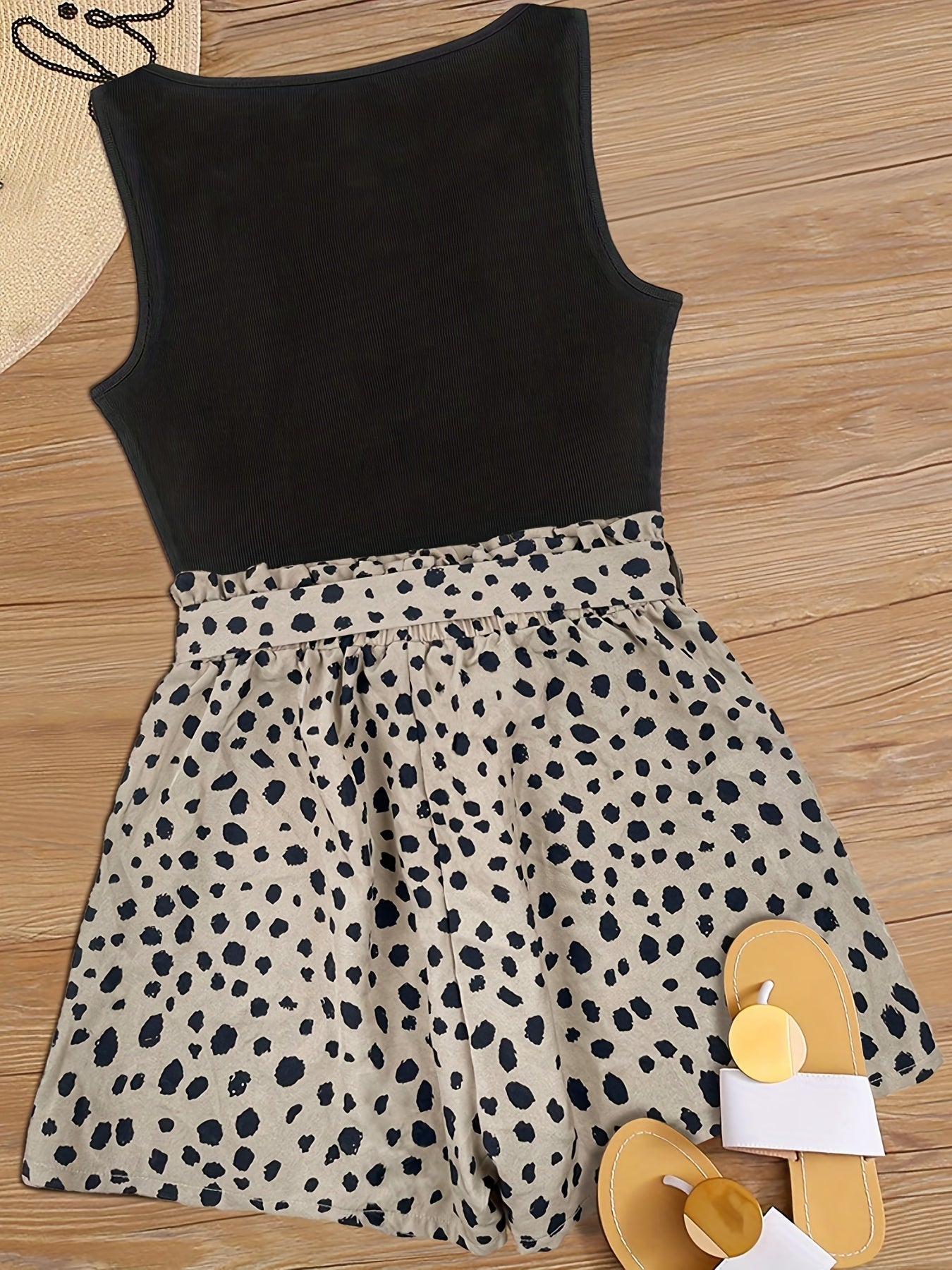 Women's Elegant Style Summer Printed High-Waisted Tank Top and Shorts Set