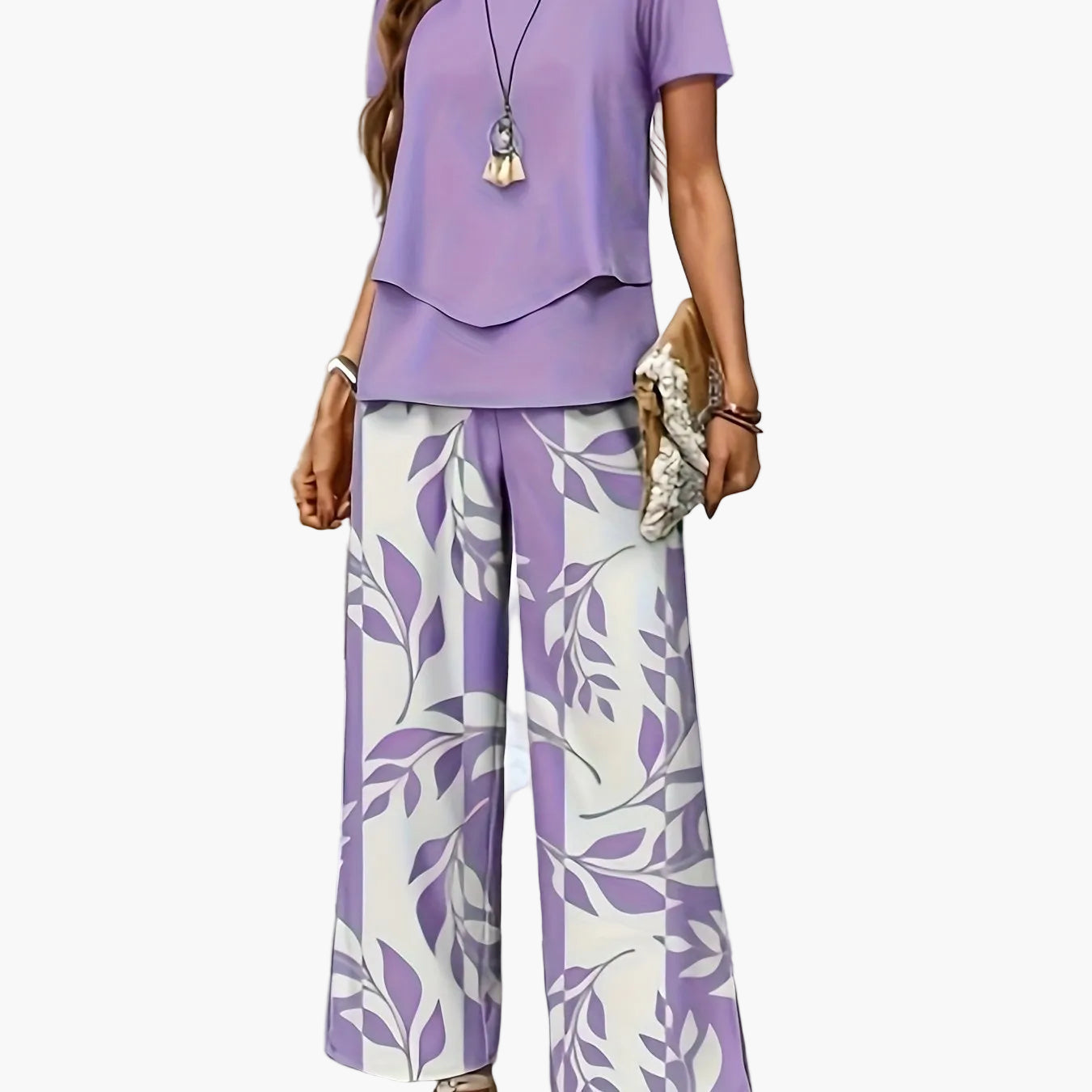 Ensemble élégant pour femme à manches courtes style décontracté chic avec pantalon large imprimé floral