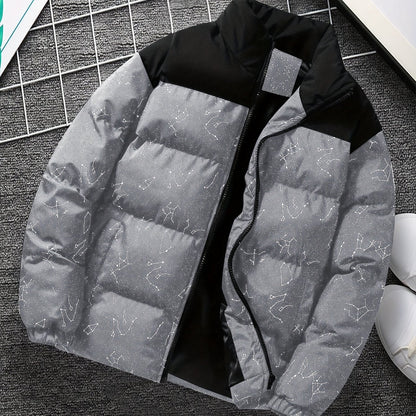 Doudoune matelassée col montant à motif constellation imprimé bicolore pour homme