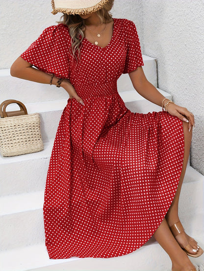 Elegancka sukienka damska w groszki, styl casual na wiosnę/lato