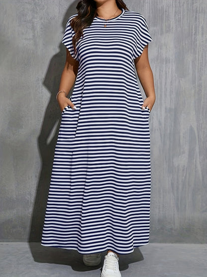 Langes, lässiges Damenkleid mit Streifen, alltäglicher und trendiger Stil
