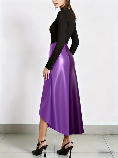 Jupe longue asymétrique femme à blocs de couleurs finition brillante