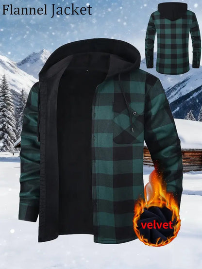 Chemise à Carreaux Homme avec Capuche, Doublure Chaude, Manches Longues