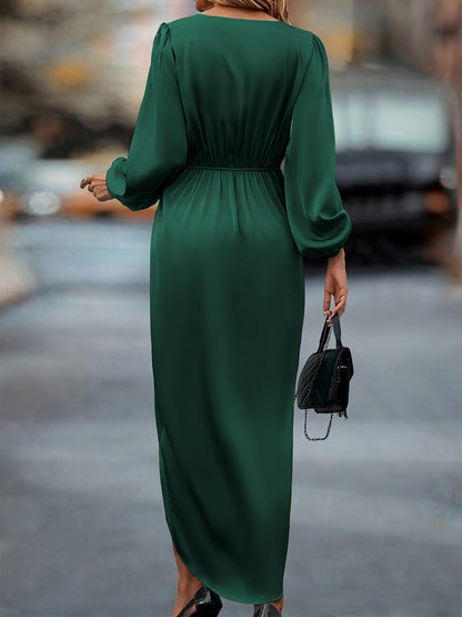 Elegant aftenkjole med slå-om design til kvinder, chic draperet stil til festlige lejligheder