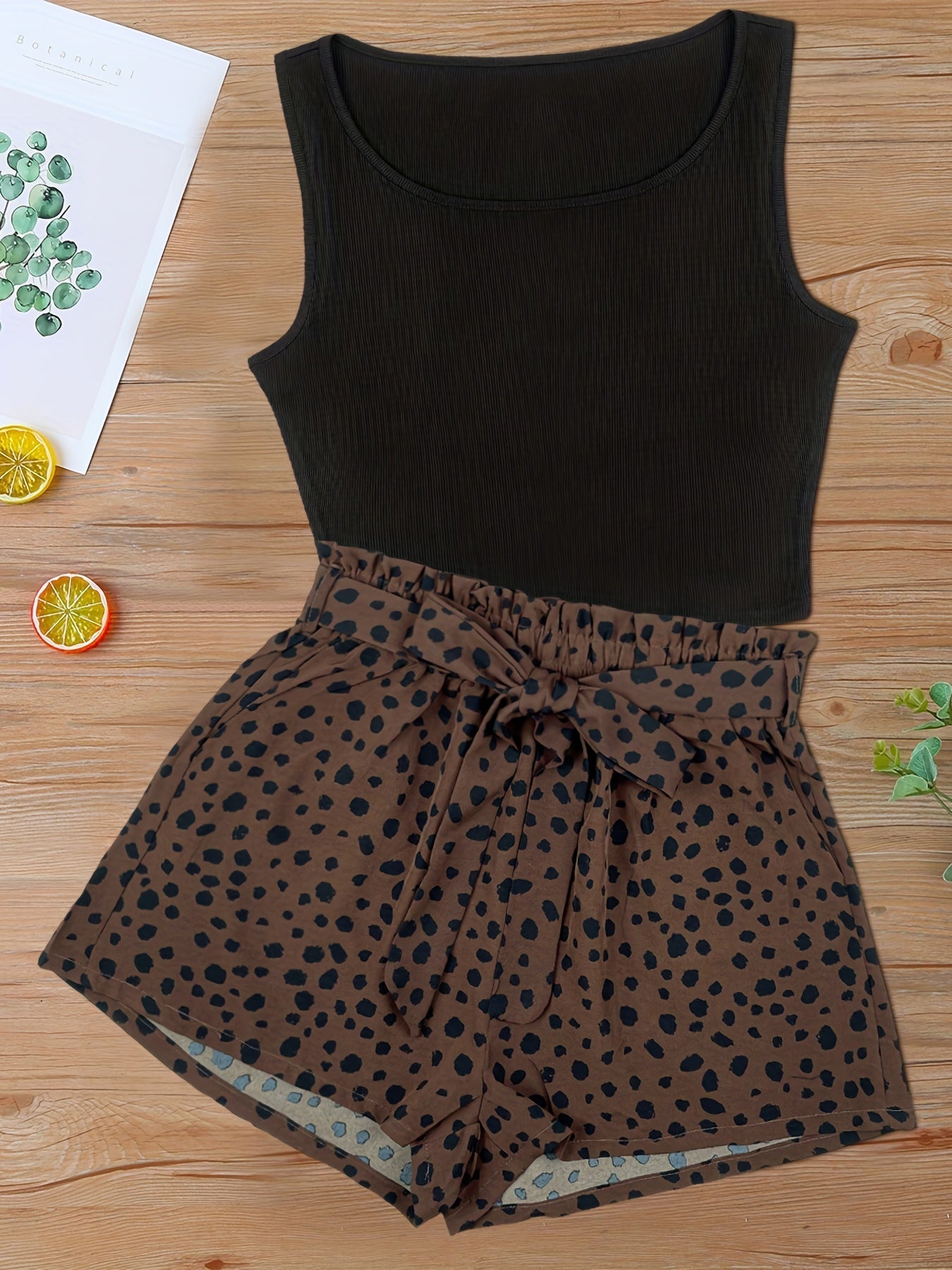 Women's Elegant Style Summer Printed High-Waisted Tank Top and Shorts Set
