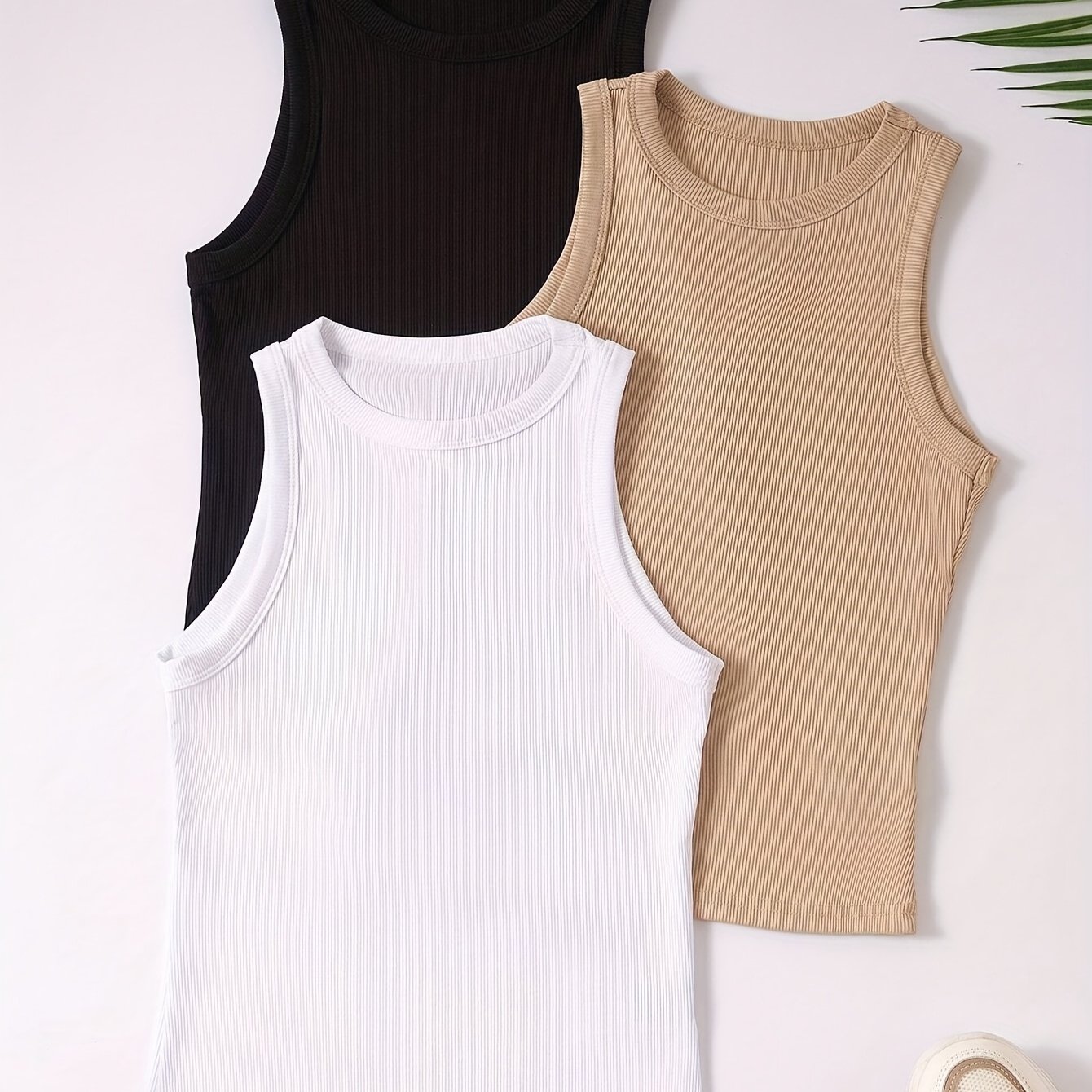 Débardeur Femme Lot de 3 Style Sport Col Rond Sans Manches Idéal Été
