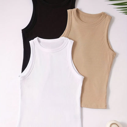 Débardeur Femme Lot de 3 Style Sport Col Rond Sans Manches Idéal Été