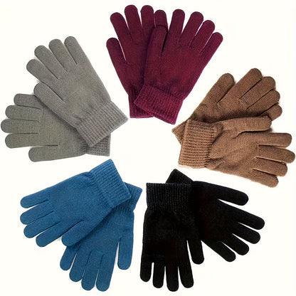 Lot de Gants Tricotés Unisexe avec Poignets Côtelés Chauds Multicolores