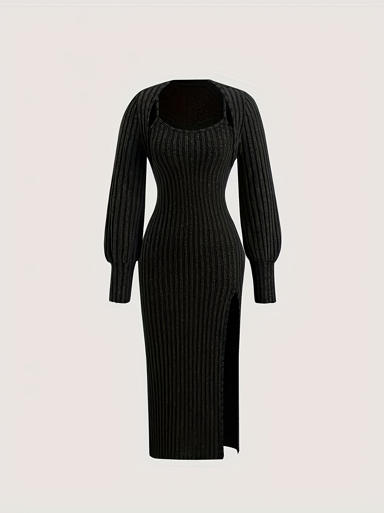 Ensemble Robe Midi Bretelles Fines & Boléro Court Manches Longues Maille Côtelée