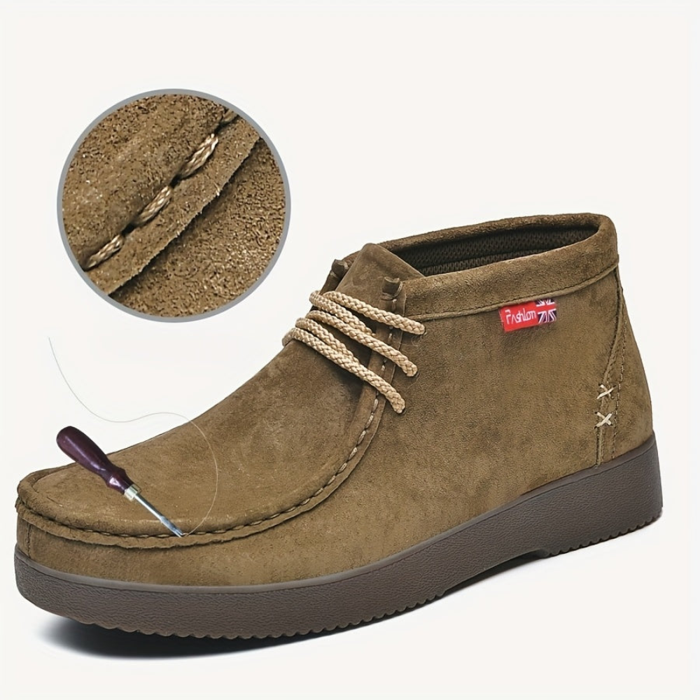 Chaussures montantes homme aspect daim lacets beiges semelle crantée