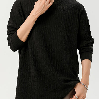 T-shirt Homme Manches Longues Texture Texturée Col V Doux Couleur Unie