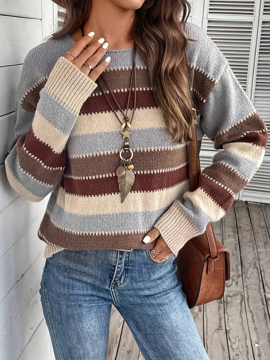 Pull rayé coloré col rond manches longues