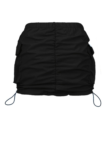 Jupe Mini Cargo Femme Style Urbain avec Fronces et Poches Utilitaires
